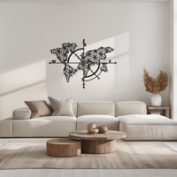 Geometric World Map Metal Wall Art - Modern Compass Wall Decor - KAF099