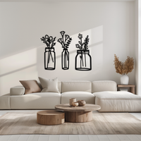 Floral Vase Metal Wall Art - 3-Piece Modern Steel Wall Decor - KAF118