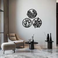 Floral Harmony Metal Wall Art - Set of Three Elegant Botanical Designs - KAF223