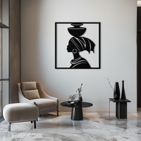 African Woman Metal Wall Art – Elegant Tribal Silhouette Steel Decor for Cultural and Boho Interiors- KAF338