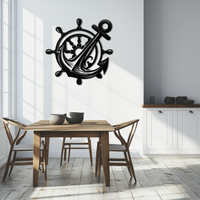 Anchor and Ship Wheel Metal Wall Art – Nautical Steel Decor for Sea Lovers- KAF368