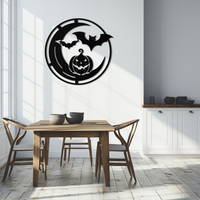 Halloween Bat Pumpkin Metal Wall Art – Spooky Jack-O'-Lantern Steel Decor- KAF371