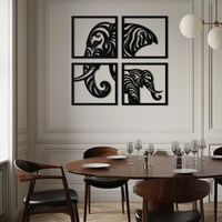 Elephant Silhouette 4-Piece Metal Wall Art – Modern Tribal Design- KAF374