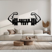 Personalized Fitness Barbell Metal Wall Art – Custom Text Muscular Arms Black Steel Decor for Gym and Workout Spaces- KAF448