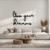 Chase Your Dreams Quote Metal Wall Art – Inspirational Word Sign in Black for Home and Office Decor- KAF454