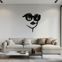 Modern Woman Face with Sunglasses Metal Wall Art – Abstract Reflective Scene Black Steel Decor for Contemporary Interiors- KAF460