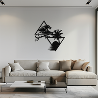 Summer Time Beach Scene Metal Wall Art – Tropical Ocean Waves and Palm Tree Black Steel Decor for Coastal Interiors- KAF461