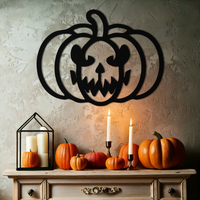 Scary Pumpkin Face Metal Wall Art – Black Steel Halloween Decor- KAF507
