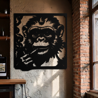 Smoking Chimpanzee Metal Wall Art – Cool Monkey Black Metal Wall Decor for Home- KAF513