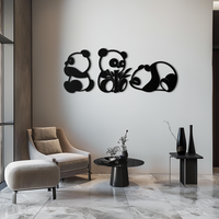 Cute Panda Trio Metal Wall Art – Black Steel Playful Animal Nursery Decor- KAF515