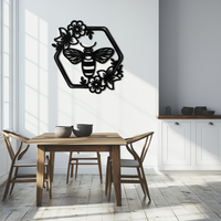 Floral Bee Silhouette Metal Wall Art – Nature Inspired Home Decoration- KAF544