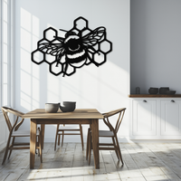 Bumblebee and Honeycomb Silhouette Metal Wall Art – Nature-Inspired Black Bee Decor- KAF545