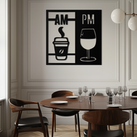 Morning Coffee and Evening Wine Metal Wall Art – AM PM Modern Black Kitchen Decor- KAF547