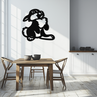 Cute Cartoon Bunny Metal Wall Art – Adorable Black Nursery Decor for Kids Room- KAF550