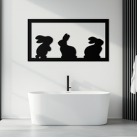 Three Bunny Silhouette Metal Wall Art – Minimalist Black Animal Decor for Nursery and Home- KAF551