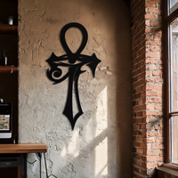 Egyptian Ankh Cross with Eye of Horus Metal Wall Art – Spiritual Symbol Black Wall Decor- KAF557