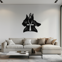 Egyptian Cat and Jackal Metal Wall Art – Ankh Cross Black Wall Decor- KAF558