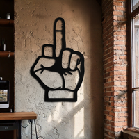 Funny Middle Finger Metal Wall Art – Bold and Playful Black Home Decor- KAF562