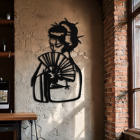 Geisha Silhouette Metal Wall Art – Japanese Woman with Fan Modern Decor- KAF568