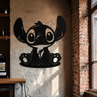 Cute Stitch Character Metal Wall Art - Adorable Cartoon Silhouette Decor- KAF572