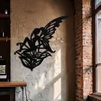Flower Fairy Silhouette Metal Wall Art – Whimsical Fantasy Decor for Girls' Rooms- KAF590