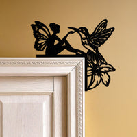 Fairy and Hummingbird Corner Metal Wall Art – Whimsical Door Frame Decoration for Home- KAF604