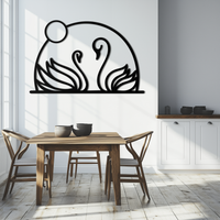 Elegant Swan Couple Silhouette Metal Wall Art – Romantic Bird Design for Home Decor- KAF634