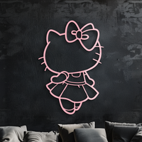 Pink Cute Cat Silhouette Metal Wall Art – Playful Character Design - KAFGP007
