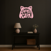Pink Gamer Girl Metal Wall Art – Playful Gaming Headset Design - KAFGP010