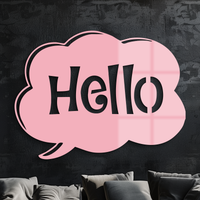 Pink Hello Speech Bubble Metal Wall Art – Playful Greeting Sign - KAFGP011