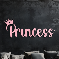 Pink Princess Metal Wall Art – Elegant Typography Silhouette Decor - KAFGP014