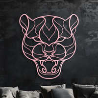Pink Panther Head Metal Wall Art – Geometric Wild Cat Silhouette Decor - KAFGP019