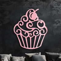Pink Cupcake Silhouette Metal Wall Art – Sweet Dessert-Inspired Kitchen Decor - KAFGP024