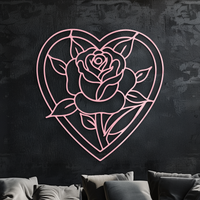 Heart Rose Silhouette Metal Wall Art – Romantic Flower Design - KAFGP034