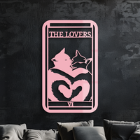 The Lovers Cat Tarot Card Metal Wall Art – Romantic Cat Silhouette Design - KAFGP071
