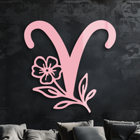 Aries Zodiac Symbol Metal Wall Art – Floral Astrology Home Decor - KAFGP076
