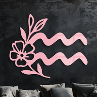 Aquarius Zodiac Flower Symbol Metal Wall Art – Modern Astrology Decor - KAFGP077