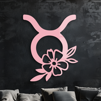 Taurus Zodiac Symbol Metal Wall Art – Floral Astrology Home Decor - KAFGP082