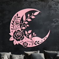 Floral Moon Metal Wall Art – Elegant Crescent with Flower Design - KAFGP101