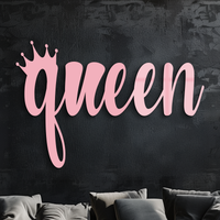 Queen Word Art Metal Wall Decor – Crown Accent Typography Design - KAFGP103