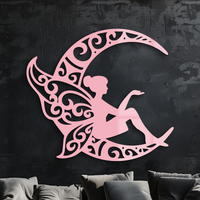 Fairy Sitting on Crescent Moon Metal Wall Art – Enchanted Decorative Silhouette - KAFGP132