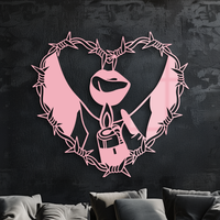 Heart Flame Metal Wall Art – Lips and Lighter Design with Barbed Wire Heart - KAFGP133