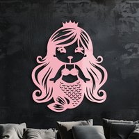 Pink Mermaid Silhouette Metal Wall Art – Cute Ocean Fantasy Wall Decor for Girls - KAFGP152