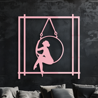 Woman on Hanging Ring Silhouette Modern Home Décor - Pink Metal Wall Art - KAFGP158