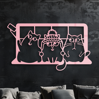 Funny Cats Taking Selfie Silhouette - Pink Metal Wall Art - KAFGP159