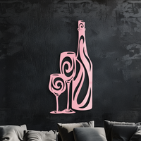 Wine Bottle and Glasses Silhouette Modern Kitchen Décor - Pink Metal Wall Art - KAFGP160