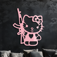 Hello Kitty Silhouette Modern Wall Art – Pink Metal Home Décor - KAFGP170