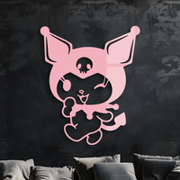 Cute Kuromi Winking Silhouette – Pink Metal Wall Art for Modern Décor - KAFGP172