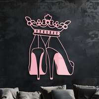 Crown High Heels Silhouette – Pink Metal Wall Art for Modern Glam Décor - KAFGP182