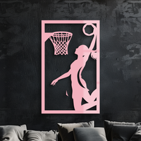 Basketball Girl Silhouette Metal Wall Art – Modern Pink Home Decor - KAFGP184